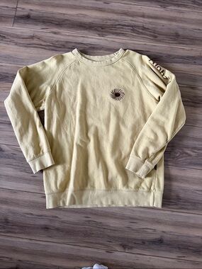 Yellow Crewneck Sweater with Spiral Chest Emblem